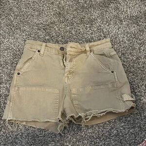 Bohme Beige Cargo Shorts with Distressed Hem